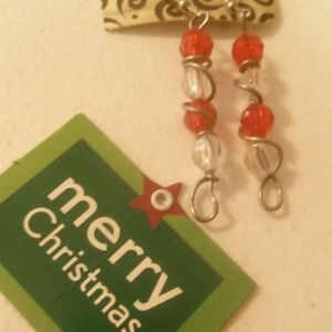 Handmade red and white wrapped wire earrings